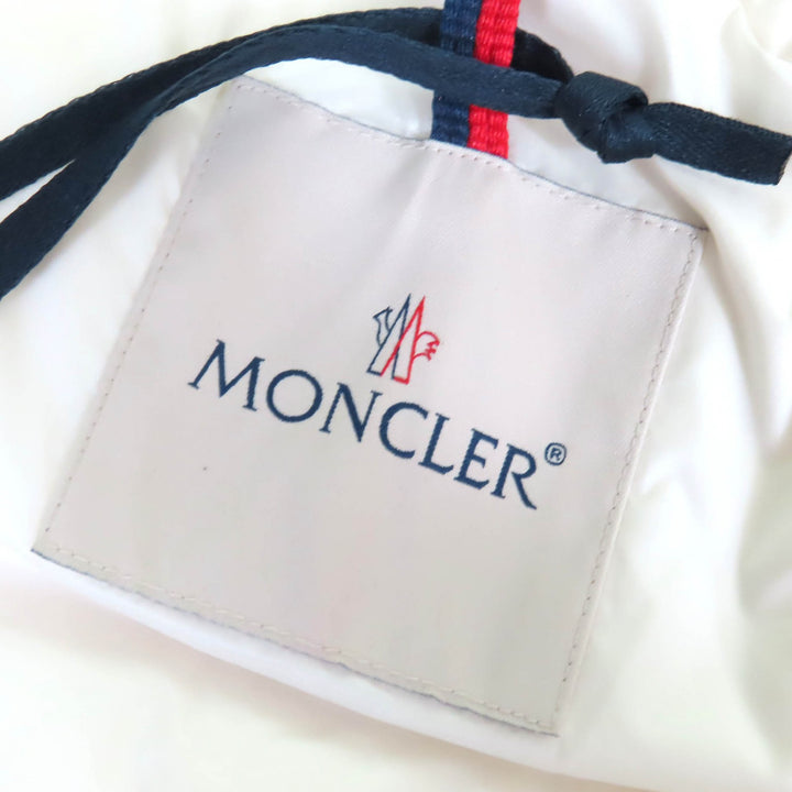 未使用△MONCLER モンクレール 2022年製 MARCHAUD GILET コットン100% 総柄 ロゴワッペン フード付 ダウンベスト 白 オレンジ 0 正規品