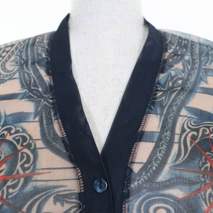 未使用品☆JEAN-PAUL GAULTIER ジャンポールゴルチエ タトゥープリント パワーネット 長袖 カーディガン ネイビー系 S レディース