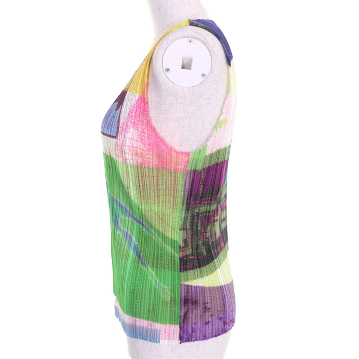 極美品△PLEATS PLEASE プリーツプリーズ イッセイミヤケ PP12-JK611 総柄 ノースリーブ カットソー トップス マルチカラー 3 正規品