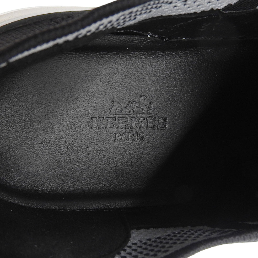 美品▲HERMES エルメス ディープ Hロゴデザイン レザー使い ニットスニーカー ブラック 37 箱・保存袋付き イタリア製 レディース