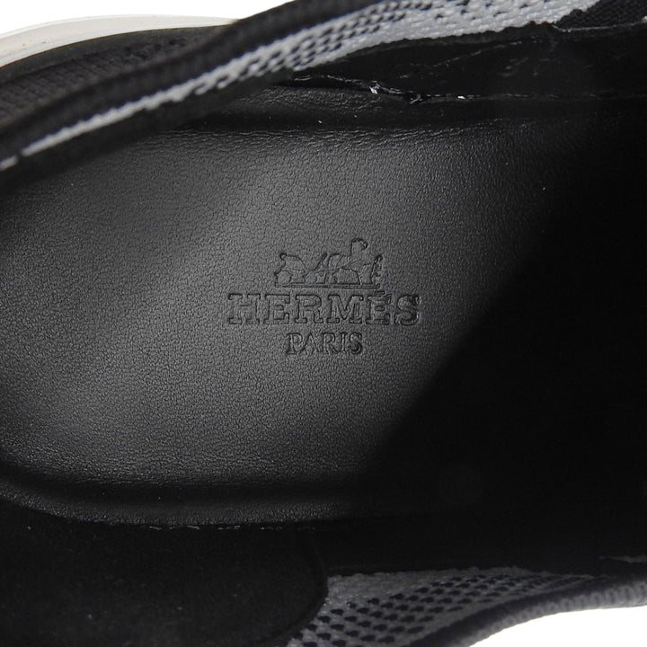美品▲HERMES エルメス ディープ Hロゴデザイン レザー使い ニットスニーカー ブラック 37 箱・保存袋付き イタリア製 レディース