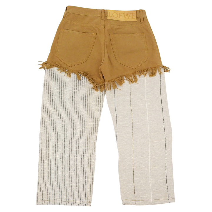 極美品▲LOEWE×Paulas Ibiza ロエベ×パウラズイビザ S2292032IB ヘンプ リネン混 切替デザイン ロゴボタン付き パンツ 34 正規品 メンズ