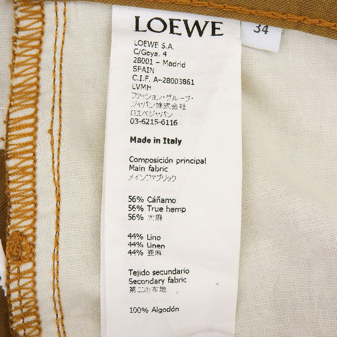 極美品▲LOEWE×Paulas Ibiza ロエベ×パウラズイビザ S2292032IB ヘンプ リネン混 切替デザイン ロゴボタン付き パンツ 34 正規品 メンズ