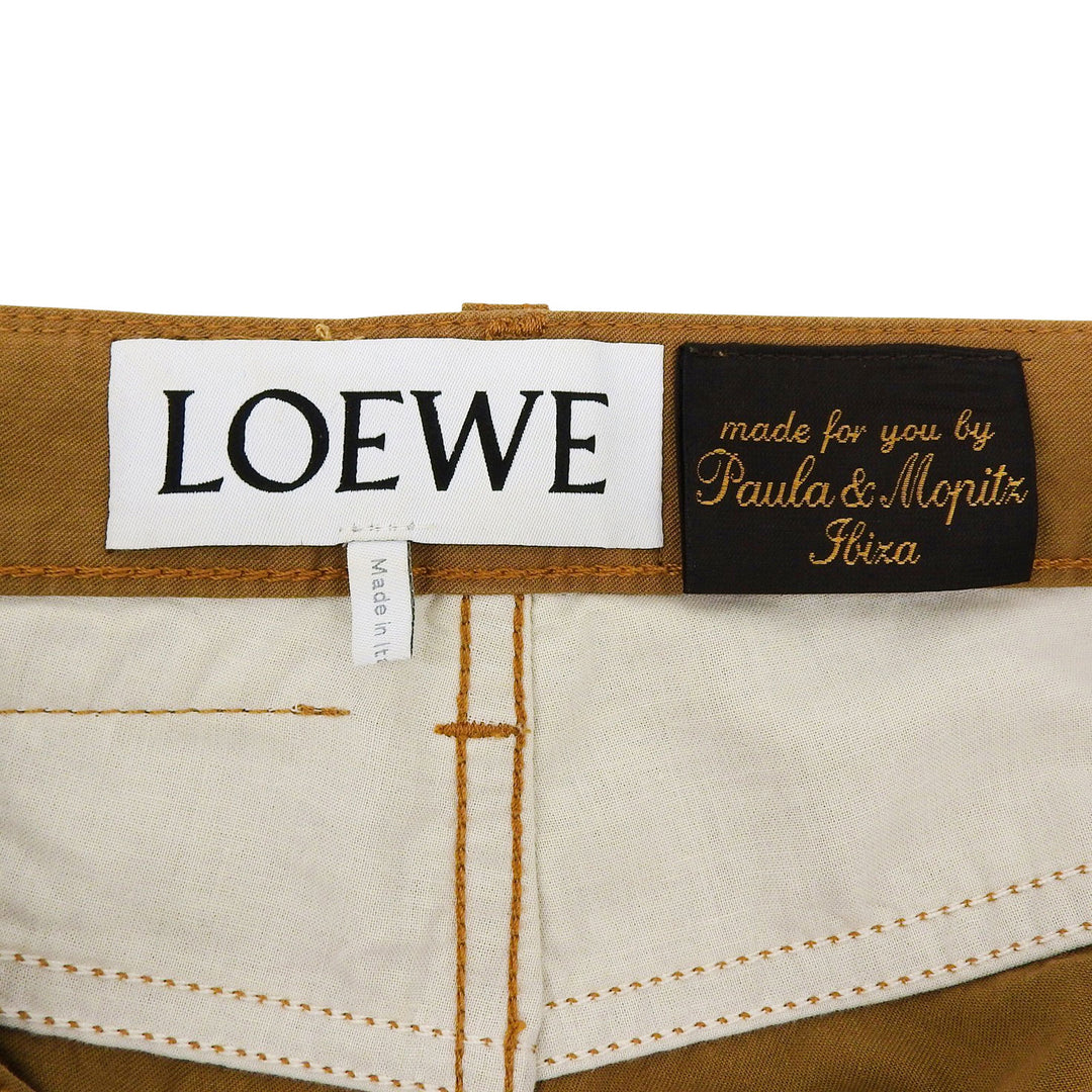 極美品▲LOEWE×Paulas Ibiza ロエベ×パウラズイビザ S2292032IB ヘンプ リネン混 切替デザイン ロゴボタン付き パンツ 34 正規品 メンズ