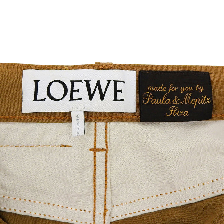 極美品▲LOEWE×Paulas Ibiza ロエベ×パウラズイビザ S2292032IB ヘンプ リネン混 切替デザイン ロゴボタン付き パンツ 34 正規品 メンズ