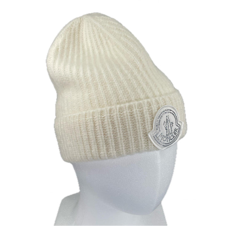 極美品▲MONCLER モンクレール 24年製 J20933B00072 BERRETTO ロゴワッペン付き ウール ニットキャップ ホワイト UNI イタリア製 正規品