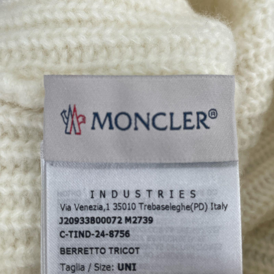 極美品▲MONCLER モンクレール 24年製 J20933B00072 BERRETTO ロゴワッペン付き ウール ニットキャップ ホワイト UNI イタリア製 正規品