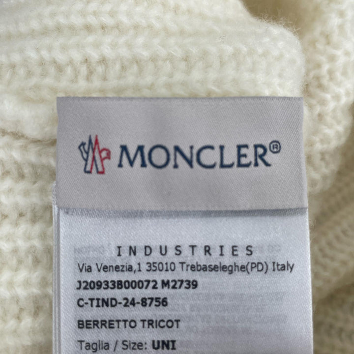 極美品▲MONCLER モンクレール 24年製 J20933B00072 BERRETTO ロゴワッペン付き ウール ニットキャップ ホワイト UNI イタリア製 正規品