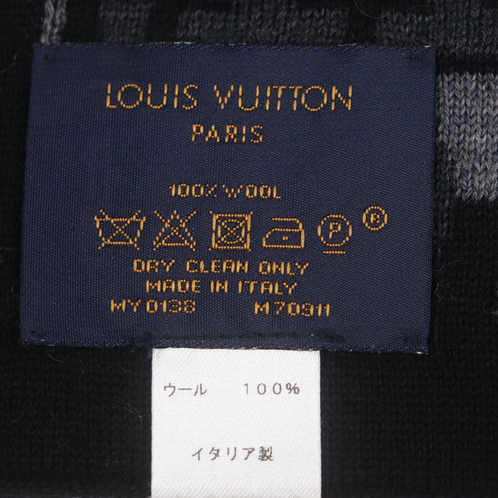 極美品▼LOUIS VUITTON ルイヴィトン M70911 エシャルプ・LVスプリット ウール100% ノワール グリ アントラシット ニットマフラー 正規品
