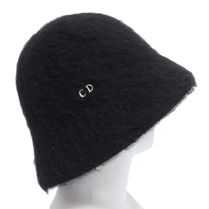 極美品▲Christian Dior クリスチャンディオール 35DTM985G102 モヘア混 CDロゴ金具 バケット ハット ブラック M 伊製 正規品 レディース