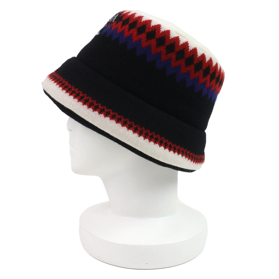 美品△PRADA プラダ 2022年製 1HC248 ウール カシミヤ ロゴ 中綿 ニットバケットハット 帽子 ブラック ホワイト レッド ブルー M 正規品