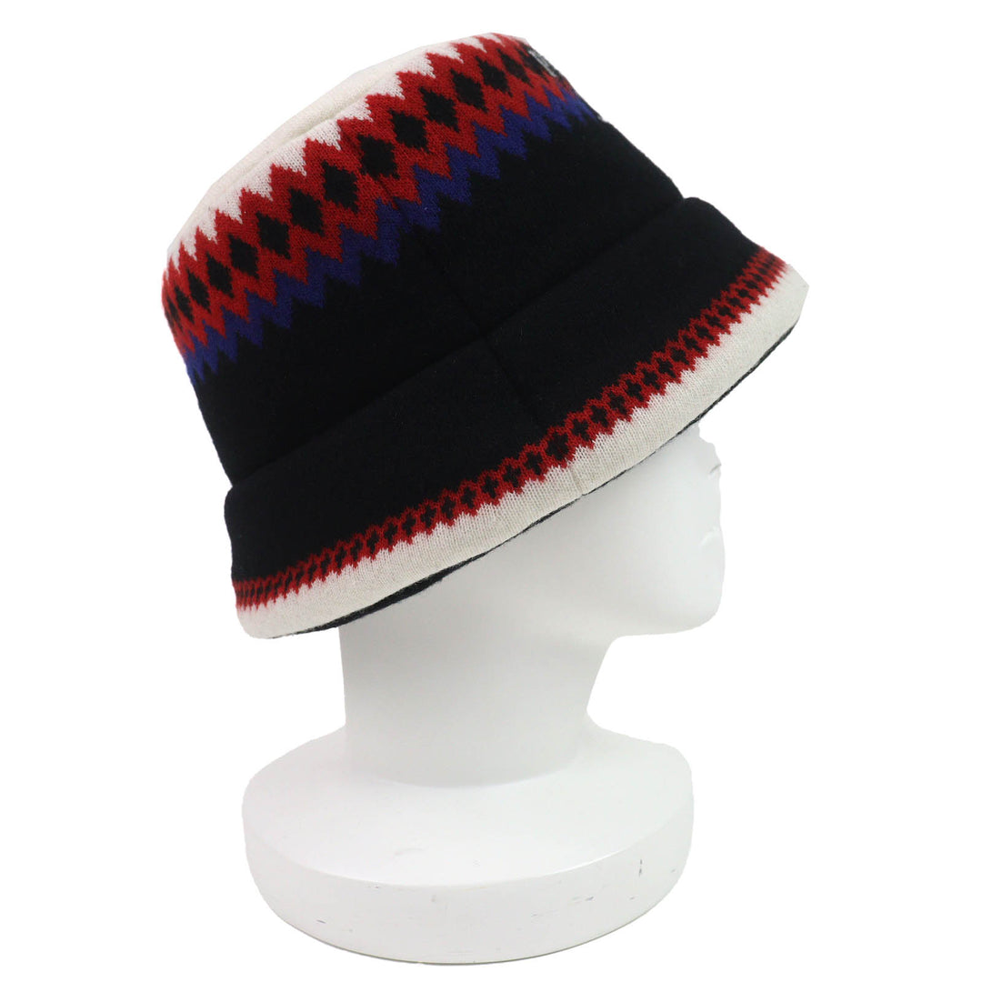 美品△PRADA プラダ 2022年製 1HC248 ウール カシミヤ ロゴ 中綿 ニットバケットハット 帽子 ブラック ホワイト レッド ブルー M 正規品
