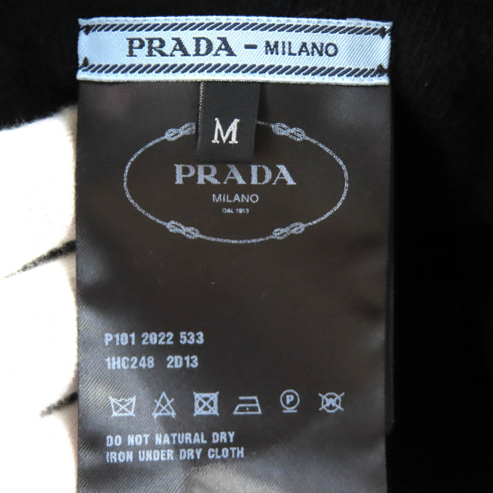 美品△PRADA プラダ 2022年製 1HC248 ウール カシミヤ ロゴ 中綿 ニットバケットハット 帽子 ブラック ホワイト レッド ブルー M 正規品