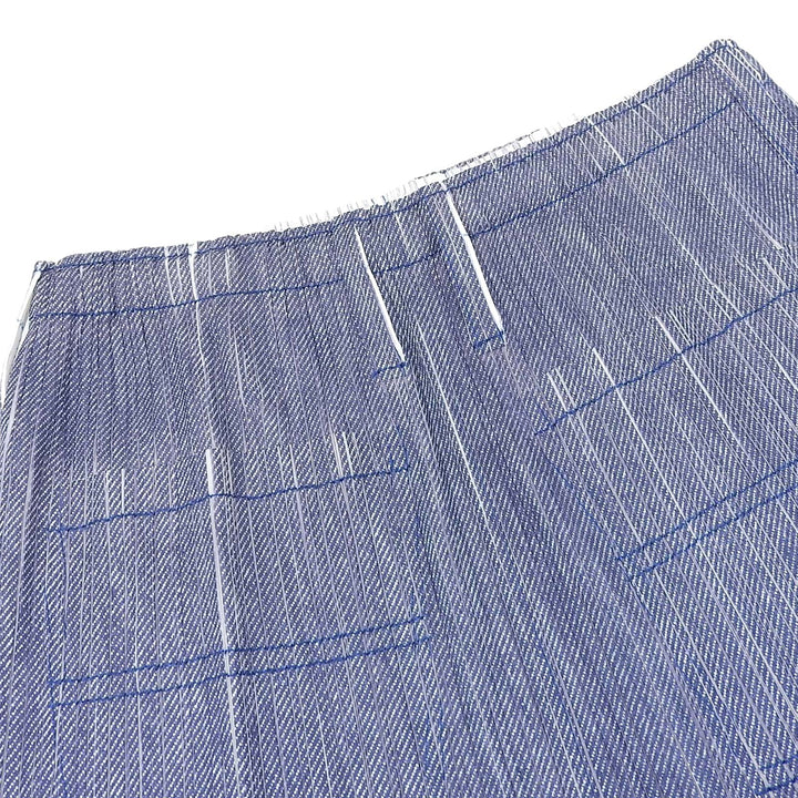 極美品▲PLEATS PLEASE プリーツプリーズ イッセイミヤケ PP11-JG614 デニム転写 プリーツ スカート 青系 3 日本製 正規品 レディース