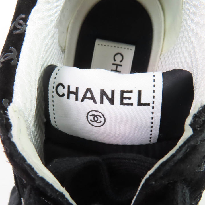 極美品★CHANEL シャネル G39230 総ココマーク柄 レースアップ スウェードレザー スニーカー ブラック 37 保存袋付き 伊製 レディース