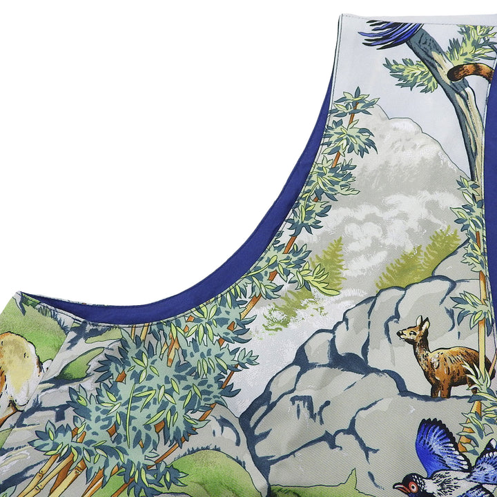 良品▲HERMES エルメス ヴィンテージ シルク100% 超希少 SICHUAN 四川省 アニマル柄 ジレ ベスト マルチカラー 46 フランス製 メンズ