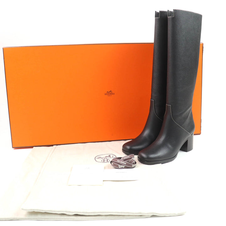 未使用品☆HERMES エルメス 22AW フーレ60 チャンキーヒール レザー ロングブーツ ブラック 36 保存袋付き イタリア製 レディース