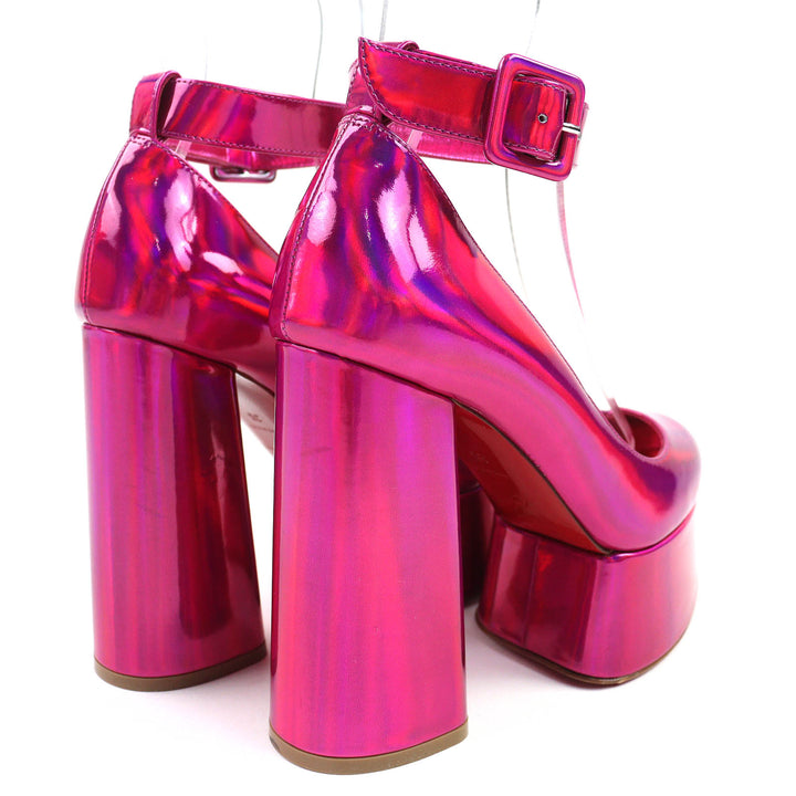 極美品△Christian Louboutin クリスチャンルブタン Yazefir 130 パテントレザー プラットフォーム パンプス メタリックピンク 35 伊製
