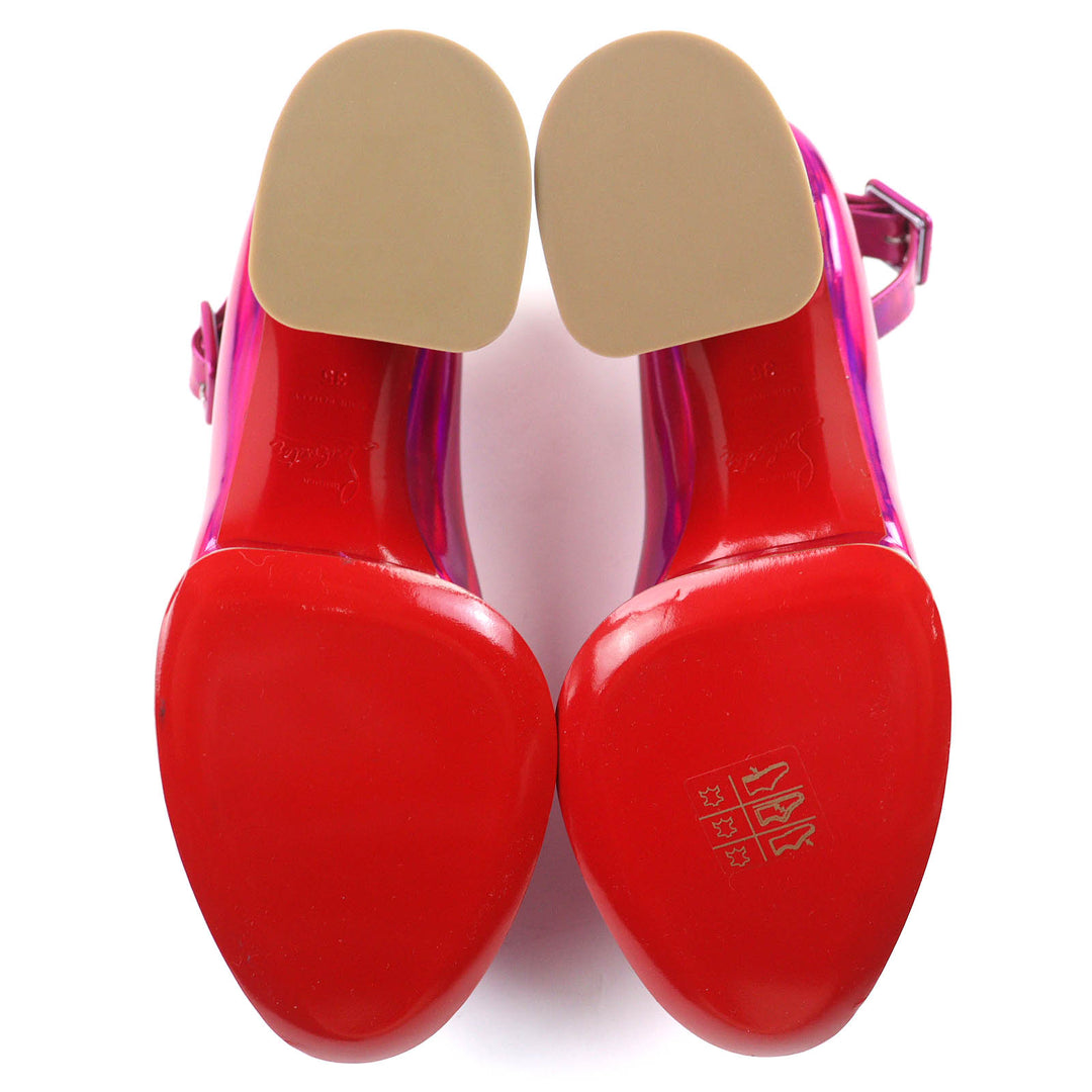 極美品△Christian Louboutin クリスチャンルブタン Yazefir 130 パテントレザー プラットフォーム パンプス メタリックピンク 35 伊製
