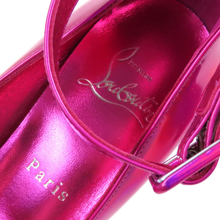 極美品△Christian Louboutin クリスチャンルブタン Yazefir 130 パテントレザー プラットフォーム パンプス メタリックピンク 35 伊製
