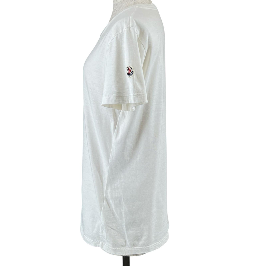 美品▲MONCLER モンクレール 23SS MAGLIA MANICA CORTA コットン100％ ロゴワッペン付き 半袖Ｔシャツ ホワイト M 正規品 レディース