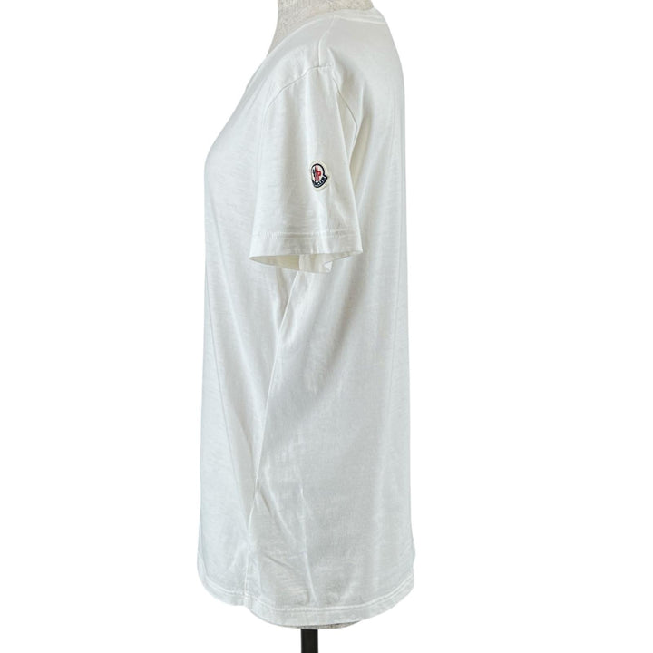 美品▲MONCLER モンクレール 23SS MAGLIA MANICA CORTA コットン100％ ロゴワッペン付き 半袖Ｔシャツ ホワイト M 正規品 レディース