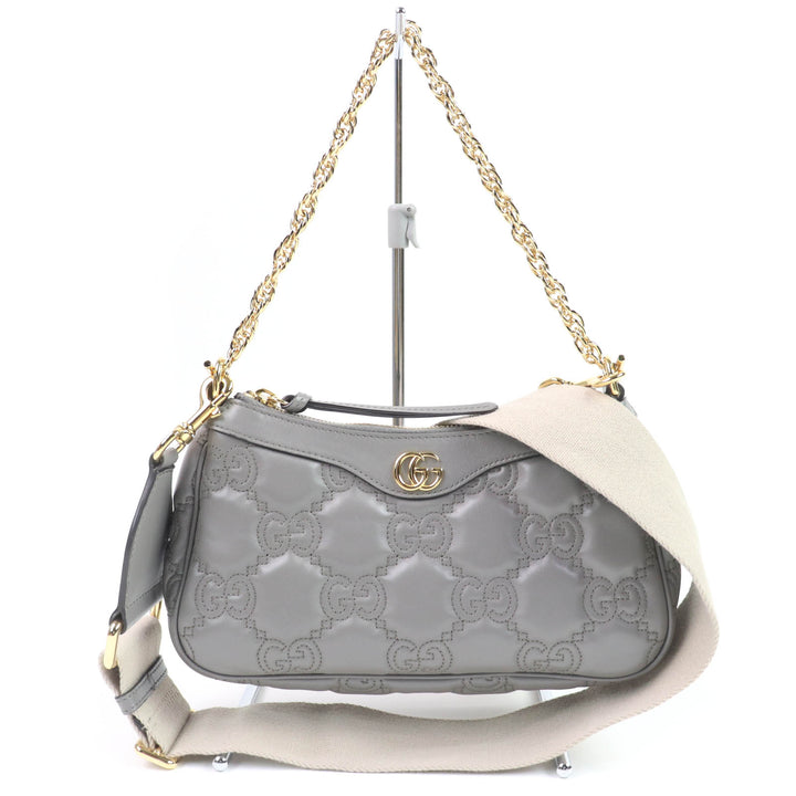 良品☆GUCCI グッチ 735049 GGマトラッセ レザー 2WAY ハンドバッグ ショルダーバッグ グレー 保存袋付き イタリア製 レディース