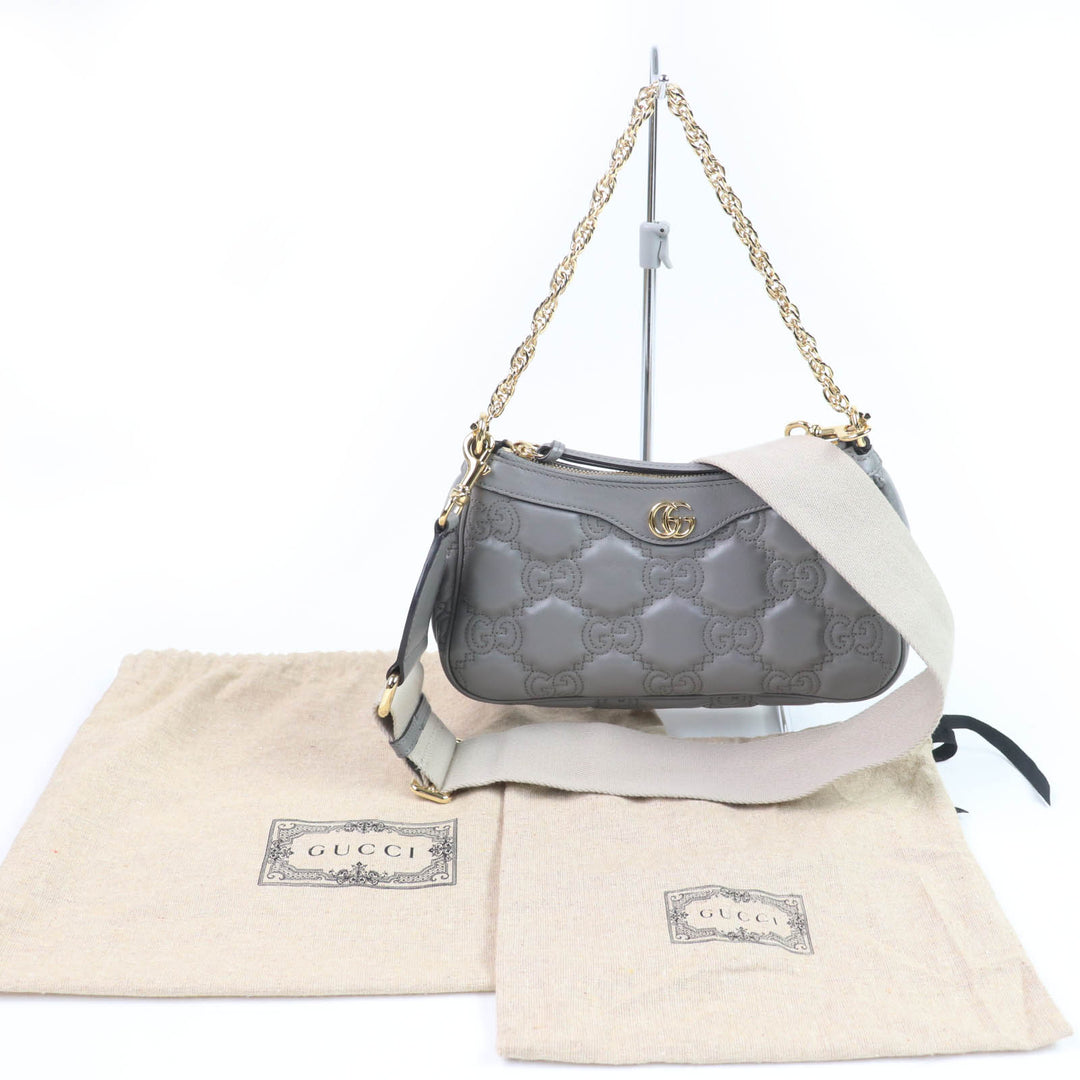 良品☆GUCCI グッチ 735049 GGマトラッセ レザー 2WAY ハンドバッグ ショルダーバッグ グレー 保存袋付き イタリア製 レディース
