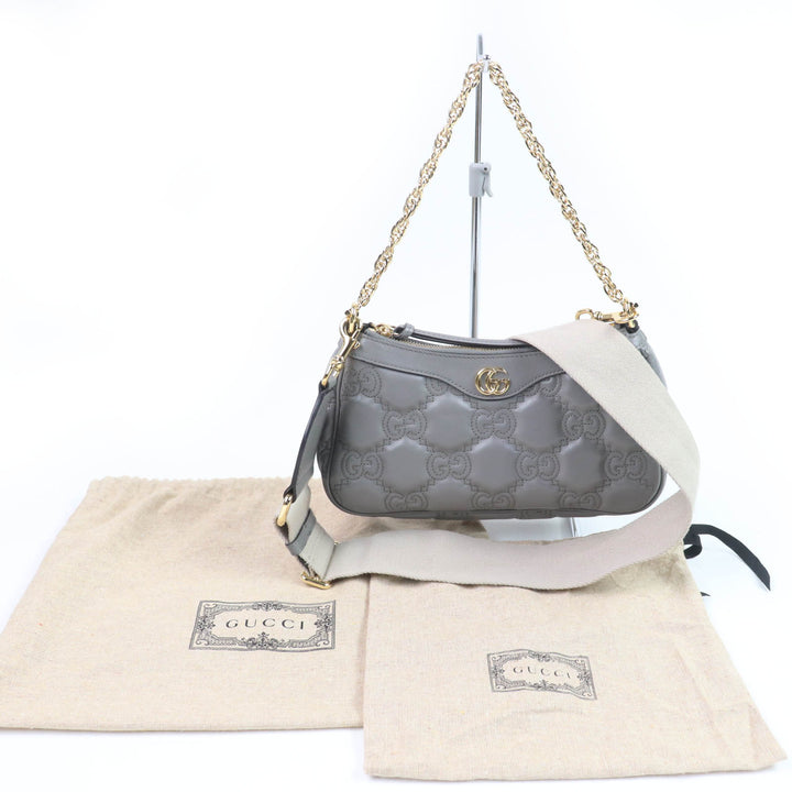 良品☆GUCCI グッチ 735049 GGマトラッセ レザー 2WAY ハンドバッグ ショルダーバッグ グレー 保存袋付き イタリア製 レディース