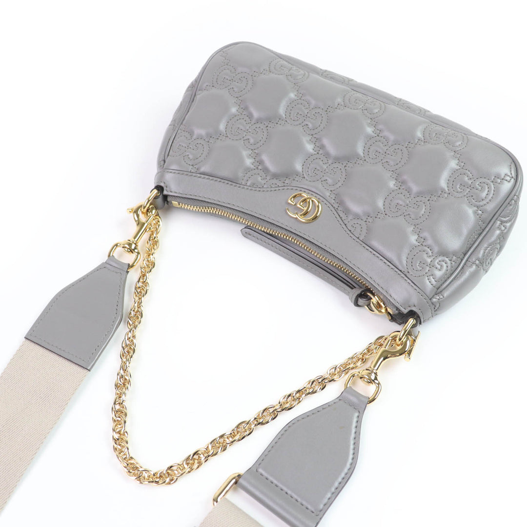 良品☆GUCCI グッチ 735049 GGマトラッセ レザー 2WAY ハンドバッグ ショルダーバッグ グレー 保存袋付き イタリア製 レディース
