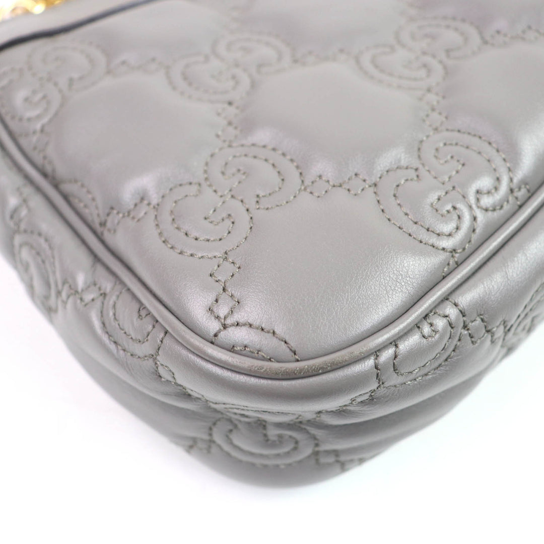 良品☆GUCCI グッチ 735049 GGマトラッセ レザー 2WAY ハンドバッグ ショルダーバッグ グレー 保存袋付き イタリア製 レディース