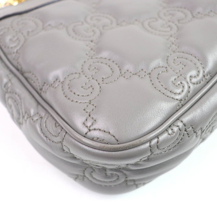 良品☆GUCCI グッチ 735049 GGマトラッセ レザー 2WAY ハンドバッグ ショルダーバッグ グレー 保存袋付き イタリア製 レディース