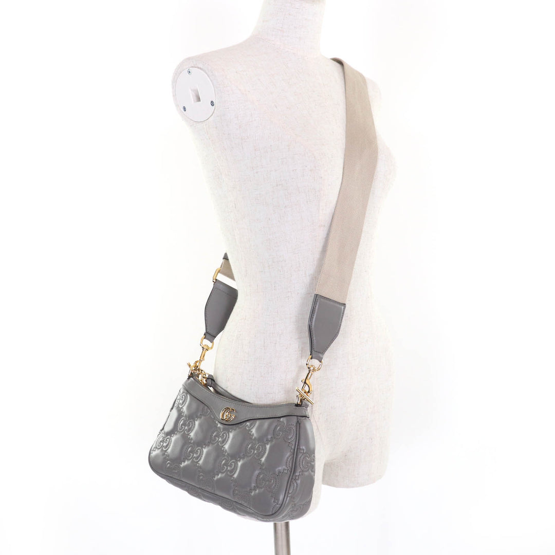 良品☆GUCCI グッチ 735049 GGマトラッセ レザー 2WAY ハンドバッグ ショルダーバッグ グレー 保存袋付き イタリア製 レディース