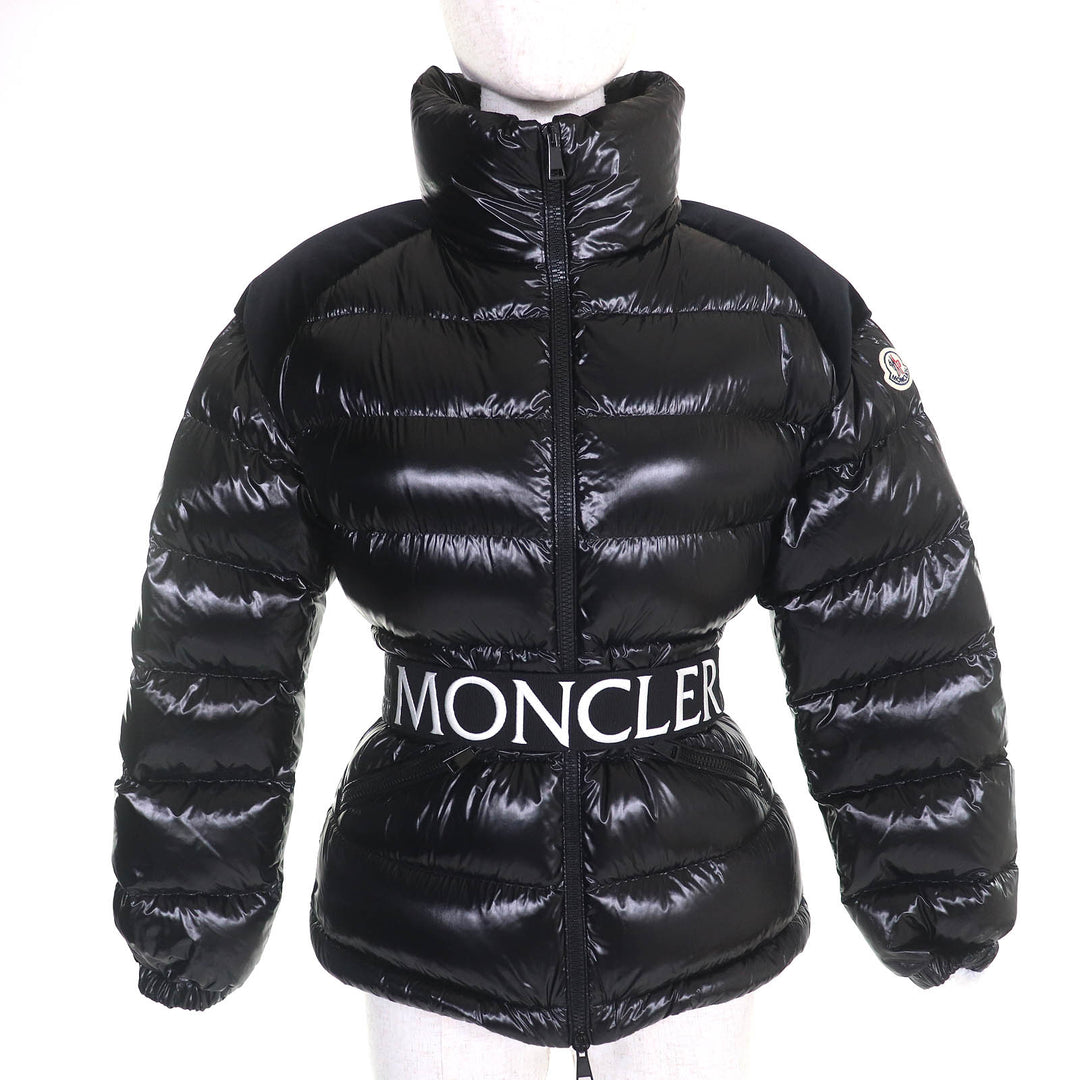 極美品△MONCLER モンクレール CELEPINE セレパイン ロゴワッペン ロゴベルト付き ZIPUP ダウンジャケット ブラック 00 国内正規品