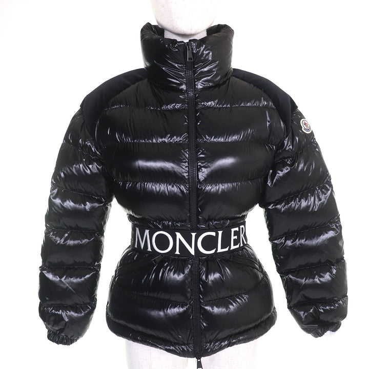 極美品△MONCLER モンクレール CELEPINE セレパイン ロゴワッペン ロゴベルト付き ZIPUP ダウンジャケット ブラック 00 国内正規品