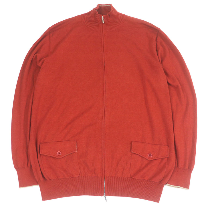 美品□Loro Piana ロロピアーナ コットン シルク ジップアップ 長袖 ニットジャケット テラコッタ 58/希少サイズ イタリア製 メンズ