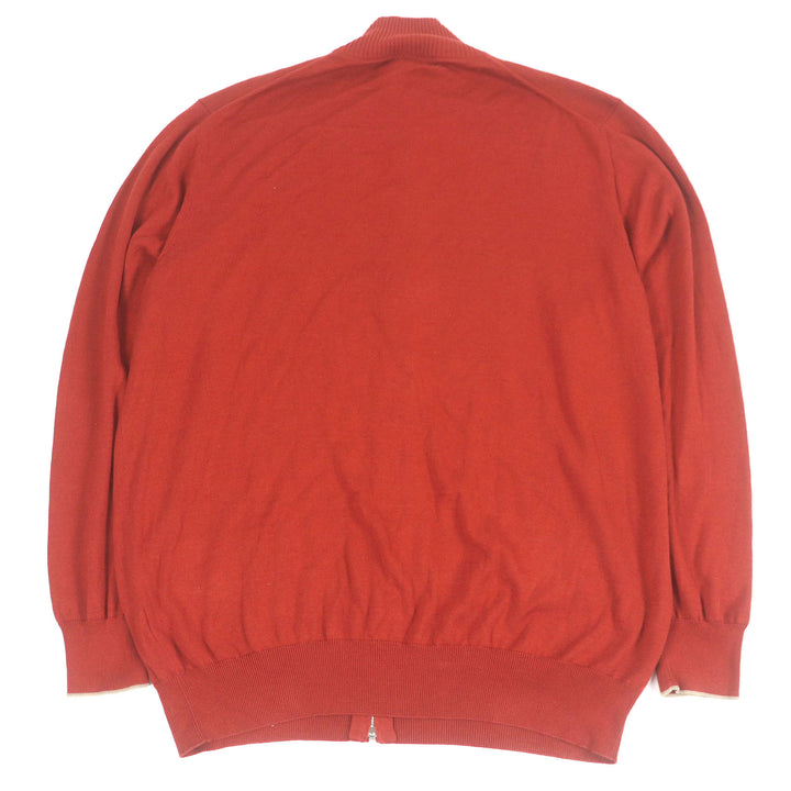 美品□Loro Piana ロロピアーナ コットン シルク ジップアップ 長袖 ニットジャケット テラコッタ 58/希少サイズ イタリア製 メンズ