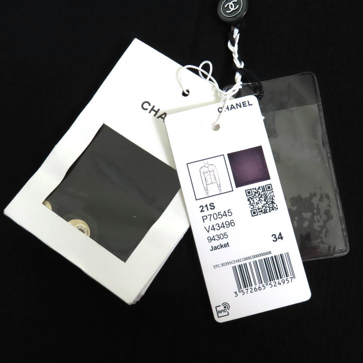 未使用品△CHANEL シャネル 21S P70545 コットン ナンバリングボタン ノーカラージャケット ブラック 34 フランス製 レディース オススメ