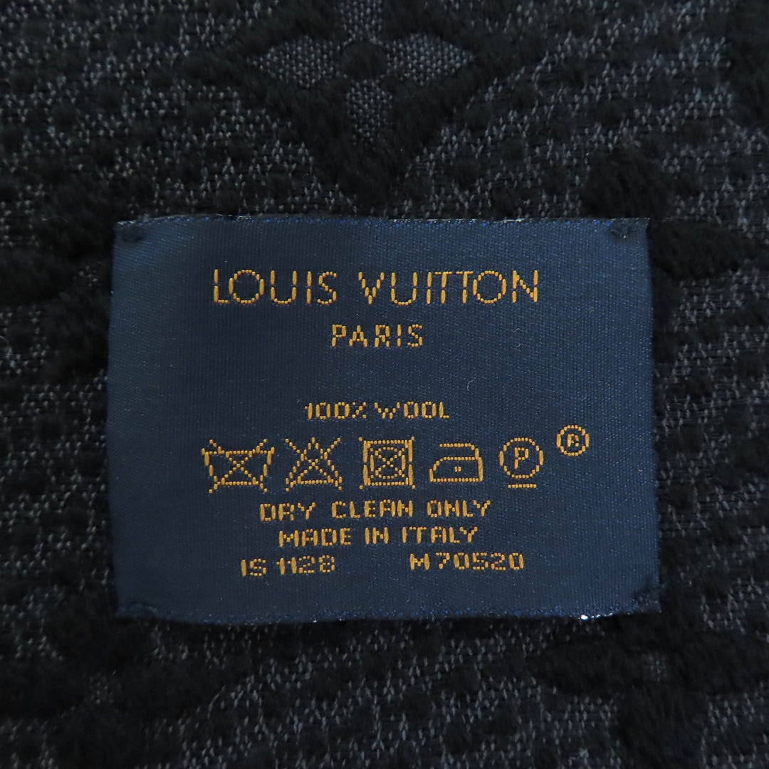 美品◇LOUIS VUITTON ルイヴィトン M70520 モノグラムクラシック ウール100％ フリンジ付き マフラー ブラック イタリア製 メンズ