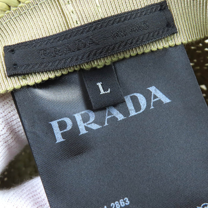 極美△PRADA プラダ 2024年 2HC317 トライアングルロゴプレート 三角ロゴプレート 大判 ストローハット 麦わら帽子 ナチュラル L　正規品