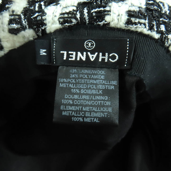 極美品★CHANEL シャネル 20AW 20B ココマークプレート付 千鳥柄 ラメ ツイード ハット 帽子 ホワイト ブラック M イタリア製 レディース