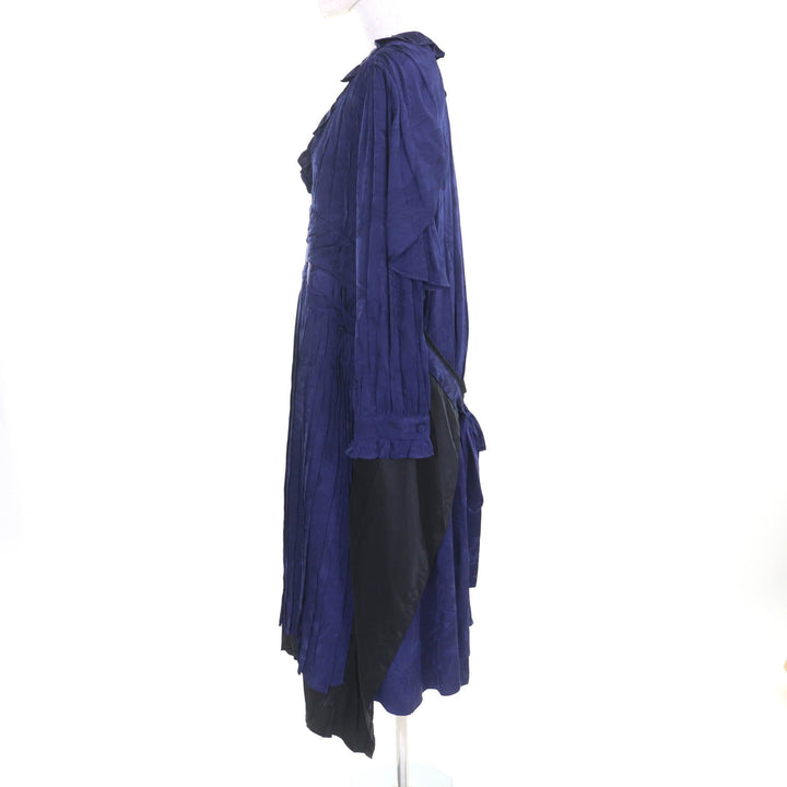 極美品★BALENCIAGA バレンシアガ 2021年製 663002 サテンジャガード ツイルパネル プリーツ加工 ミディワンピース ネイビー 36 正規品