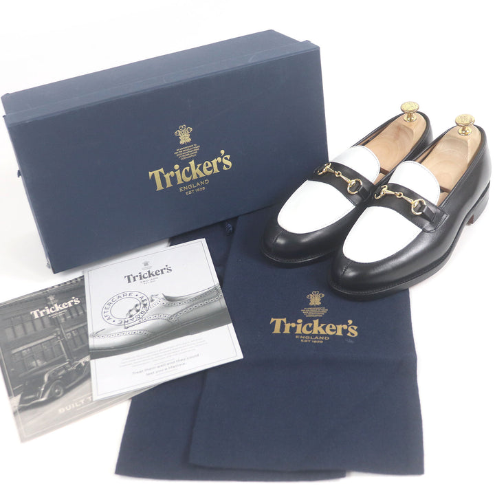極美品□Trickers トリッカーズ レザー ビットローファー モカシン ブラック ホワイト 8 箱・保存袋付き イングランド製 メンズ