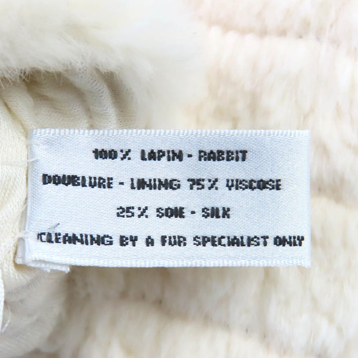 極美品★CHANEL シャネル ラパンファー ココマークチェーン付 リボンデザイン グローブ 手袋 オフホワイト M レディース