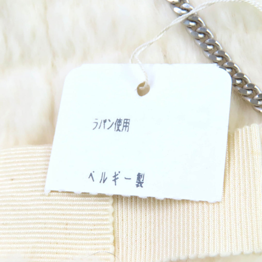 極美品★CHANEL シャネル ラパンファー ココマークチェーン付 リボンデザイン グローブ 手袋 オフホワイト M レディース