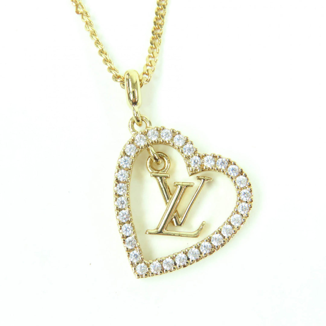 極美品☆LOUIS VUITTON ルイヴィトン 2024年製 M02389 ネックレス・マイLV ハート ラインストーン ゴールド 箱・保存袋付き イタリア製