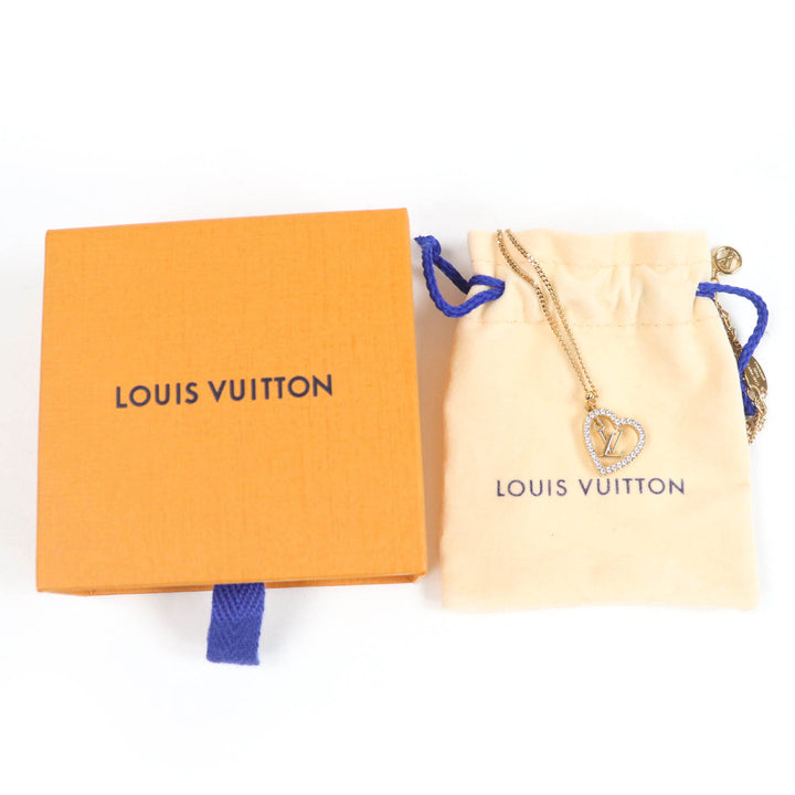 極美品☆LOUIS VUITTON ルイヴィトン 2024年製 M02389 ネックレス・マイLV ハート ラインストーン ゴールド 箱・保存袋付き イタリア製