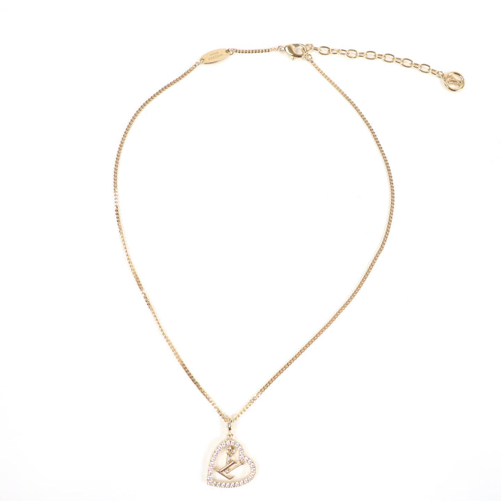極美品☆LOUIS VUITTON ルイヴィトン 2024年製 M02389 ネックレス・マイLV ハート ラインストーン ゴールド 箱・保存袋付き イタリア製