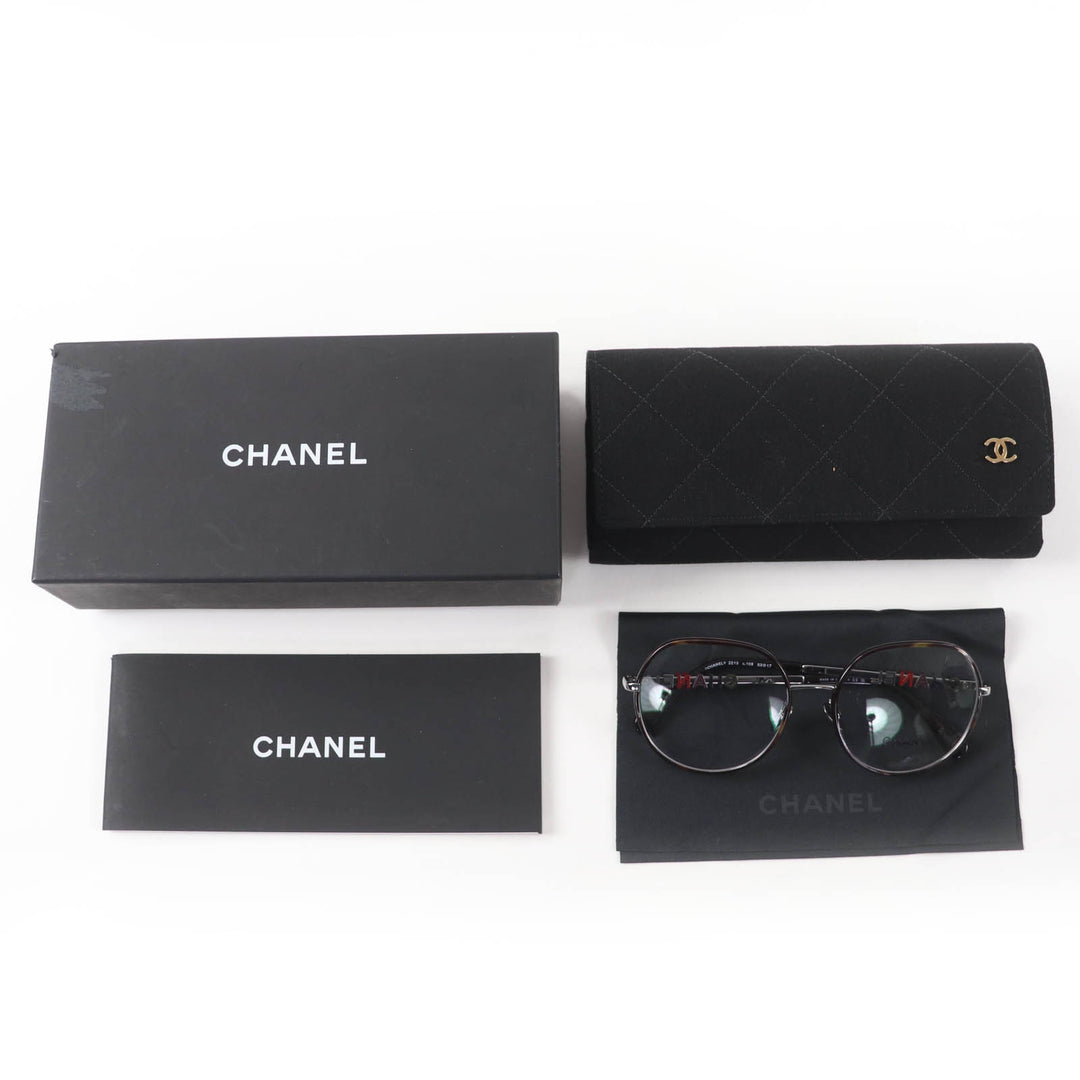 極美品☆CHANEL シャネル 2213 メタル ロゴ入り メガネ 眼鏡 アイウェア クリアブラウン（マーブル） シルバー 53□17 135 デモレンズ
