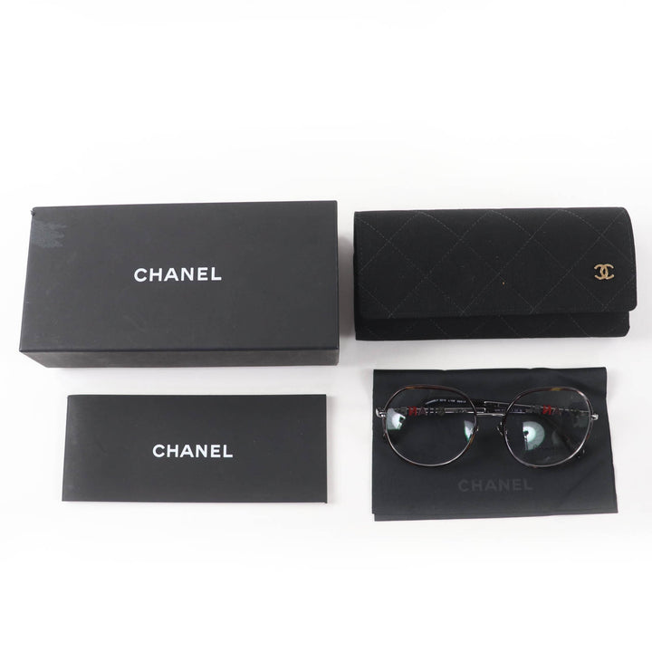 極美品☆CHANEL シャネル 2213 メタル ロゴ入り メガネ 眼鏡 アイウェア クリアブラウン（マーブル） シルバー 53□17 135 デモレンズ